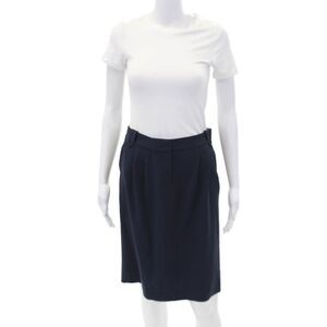 Piazza Sempione Womens Wool Pleated High Waisted Pencil Skirt Navy Size 40